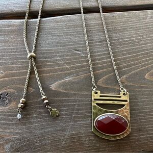 Adjustable length red garnet gold Lucky Brand necklace
